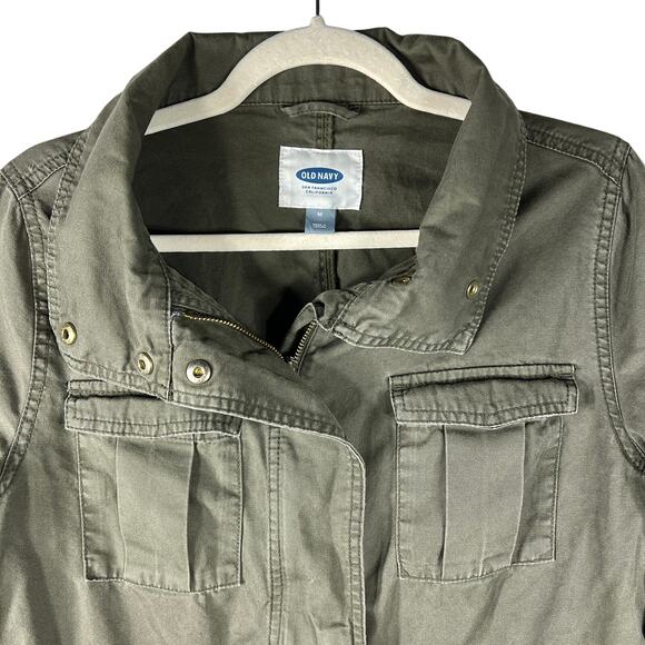 Old Navy Canvas Field Jacket Women's M Olive Green Zip Gorpcore Pockets Military - Picture 4 of 12